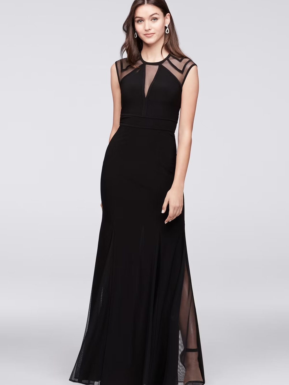 Night Way Collections Black Mesh-Inset Maxi Gown